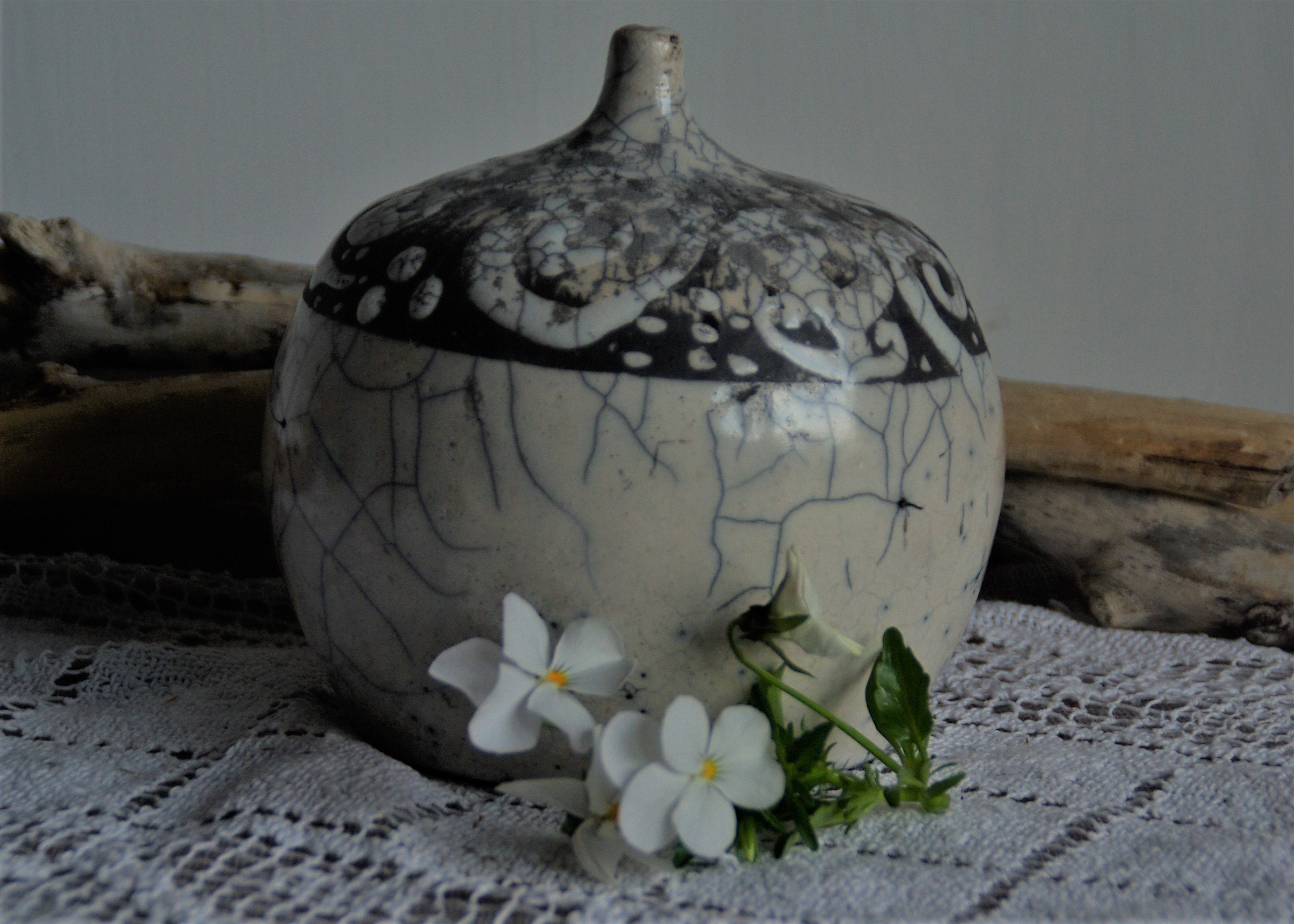 Raku ceramics black&white Raku vase Small Ceramic Ikebana Etsy