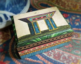 Decoupaged Box with an 18th Century Architectural Image