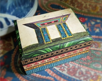 Decoupaged Box with an 18th Century Architectural Image