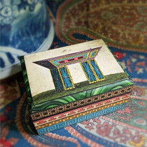 Decoupaged Box with an 18th Century Architectural Image