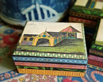 Decoupaged Box With an 18th Century Chinese Architectural Print