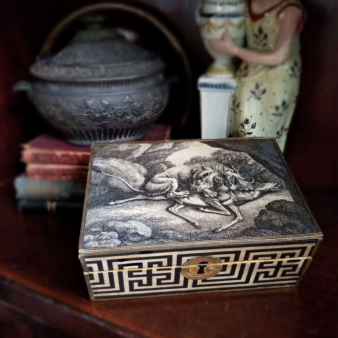 Lion's Den Decoupage Tabletop Box With Marbled Interior - Etsy
