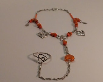 Heart Charm Anklet with Toe Ring