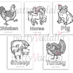 Realistic Farm Animal Coloring Pages 5 Instant Downloads Etsy