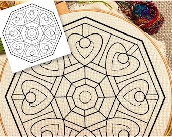 Heart Mandala Pattern, Instant Download, Punch Needle, Rug Hooking Pattern, Applique, Embroidery, Woodworking, DIGITAL Download, PDF