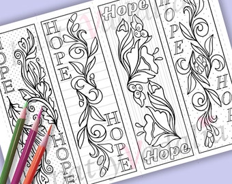 Hope Bookmarks, Set of 4, Downloadable, Printable Coloring Page, PDF