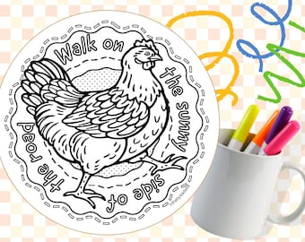 Coloring Coasters, Chicken, Reusable, Party Ideas, Gifts, Eco Friendly, Paperboard