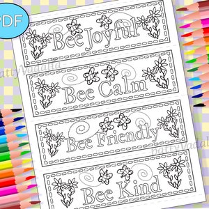 Bee Kind Coloring Bookmarks, Instant Download, Printable PDF