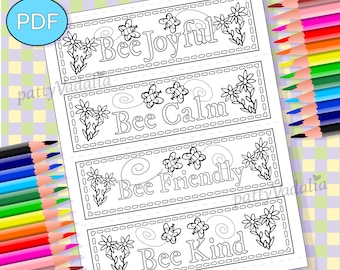 Coloring Bookmarks, Bee Kind, INSTANT DOWNLOAD, Coloring Page, Printable, PDF