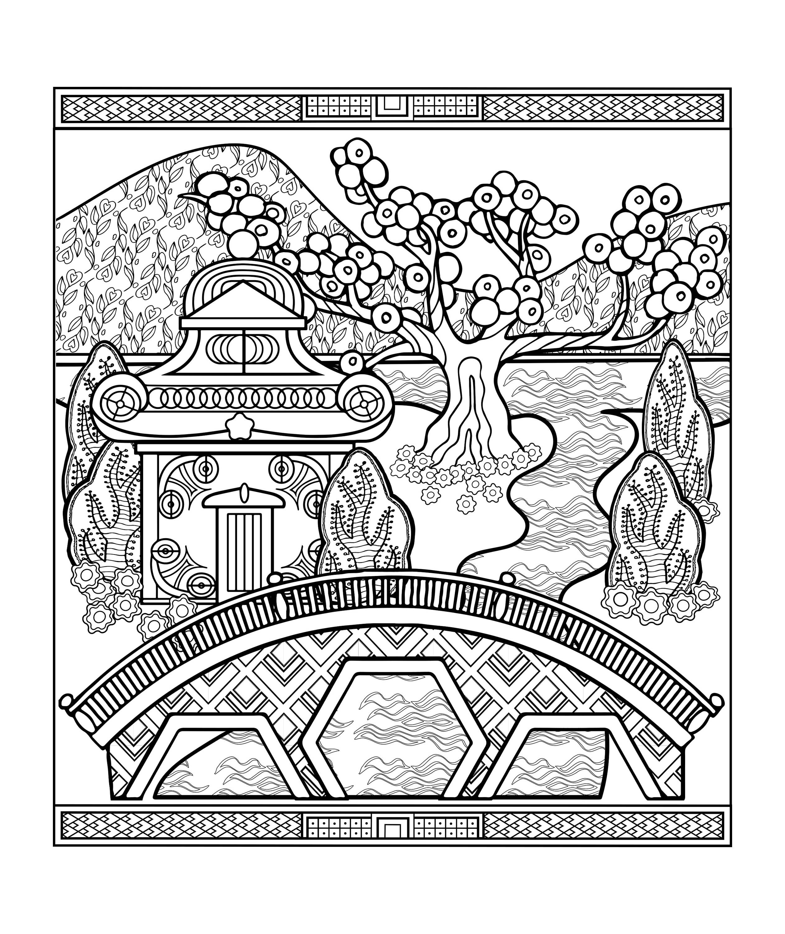 Blue Willow, Coloring Book, Adult Coloring Book, Blue Willow Story