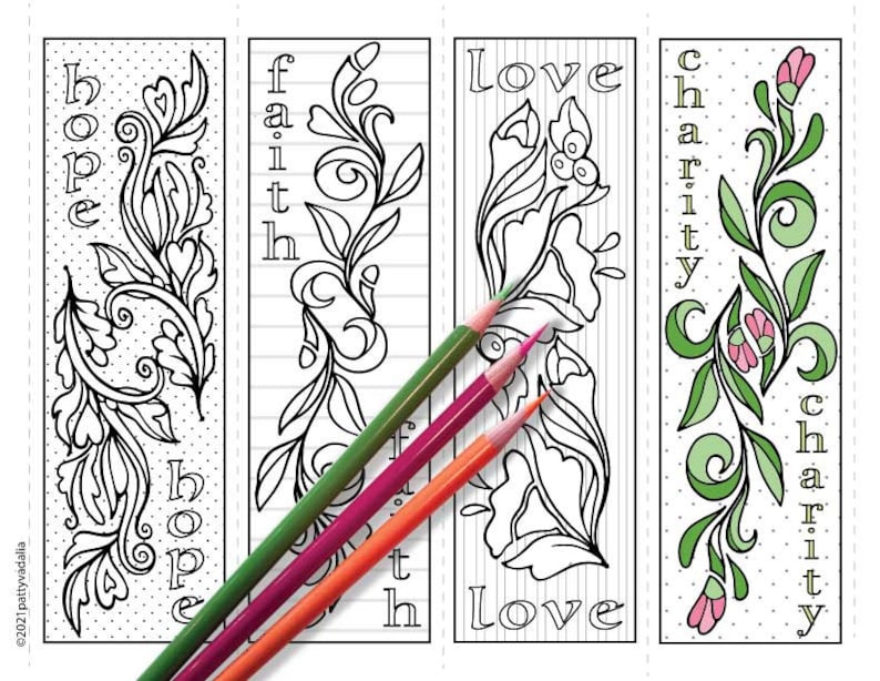 Downloadable Coloring Bookmarks, Faith, Hope, Love, Charity, Printable ...