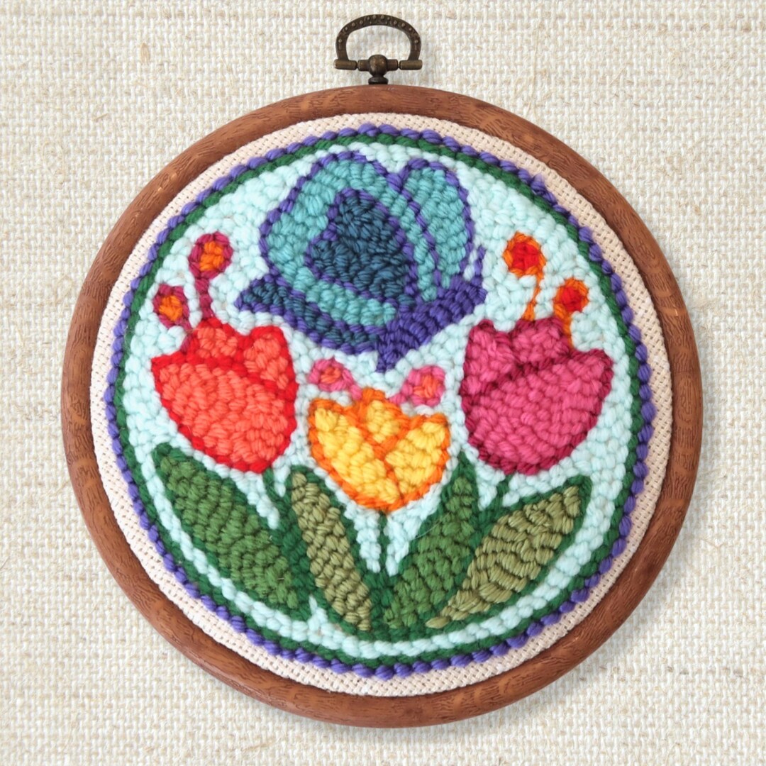 Spring Floral, Punch Needle Kit, Tulips and Butterfly, Mothers Day ...