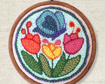 Spring Floral, Punch Needle Kit, Tulips and Butterfly, Mothers Day, Complete Kit, Ready to Punch