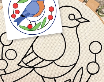 Bluebird Pattern, Instant Download PDF, Punch Needle, Rug Hooking, Embroidery