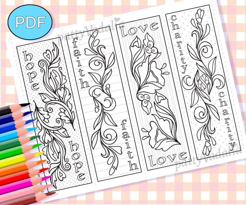 Downloadable Coloring Bookmarks, Faith, Hope, Love, Charity, Printable ...