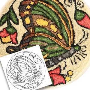 Butterfly with Flowers, Punch Needle Pattern, Hooking Pattern, DIGITAL Download, PDF