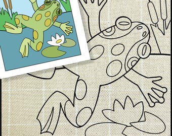 Frog Pattern, Instant Download PDF, Punch Needle, Rug Hooking, Needle Crafts