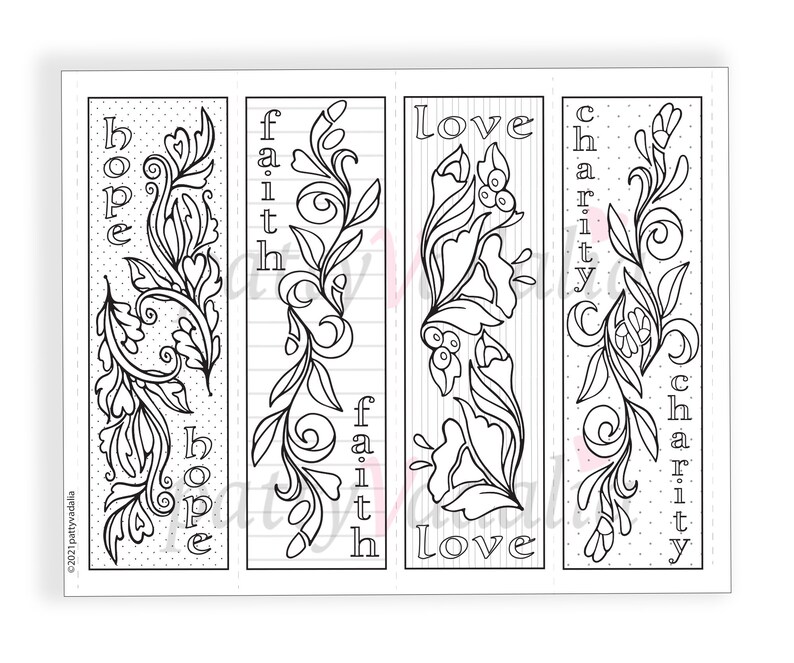 Downloadable Coloring Bookmarks, Faith, Hope, Love, Charity, Printable ...