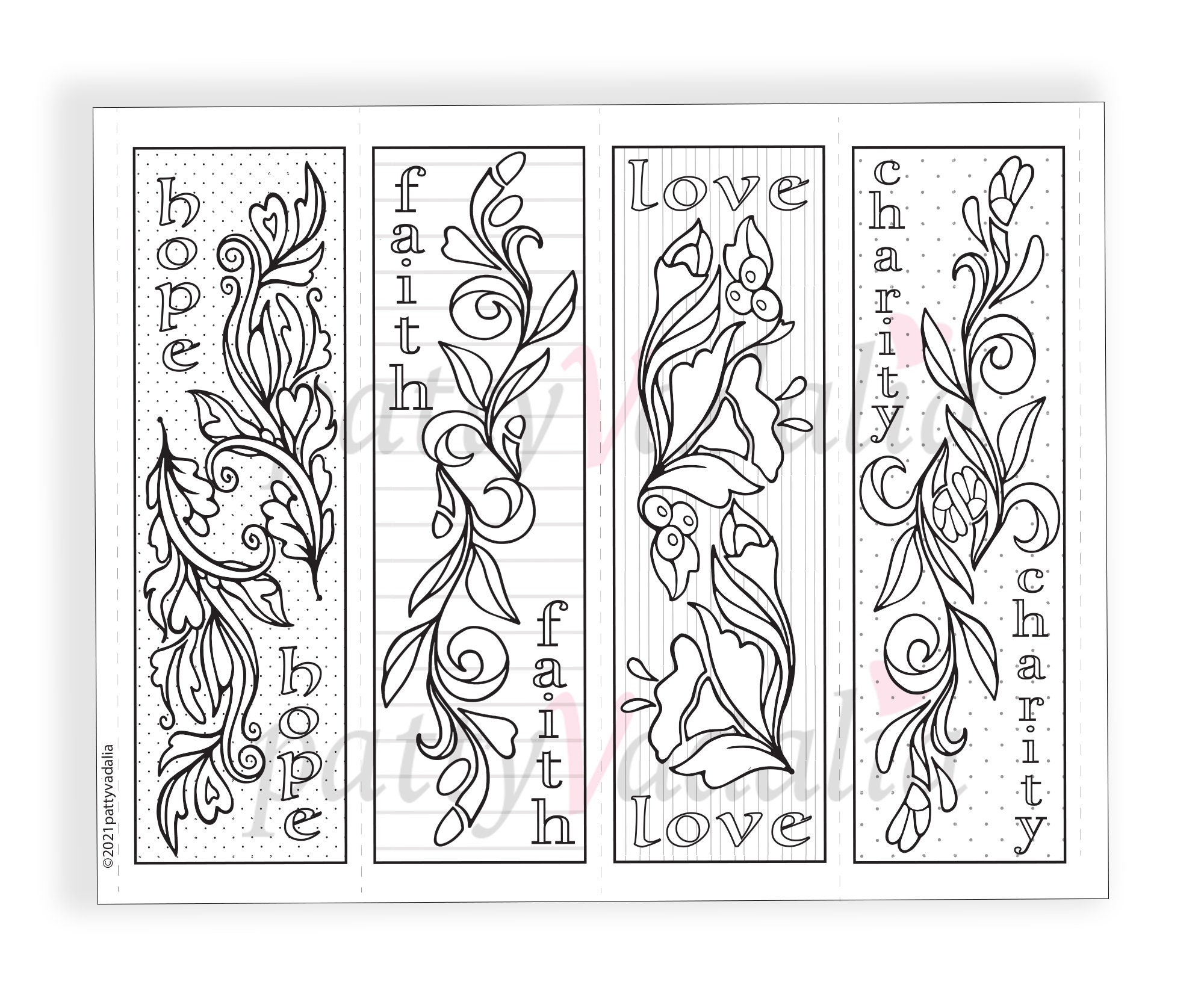 Downloadable Coloring Bookmarks Faith Hope Love Charity - Etsy UK