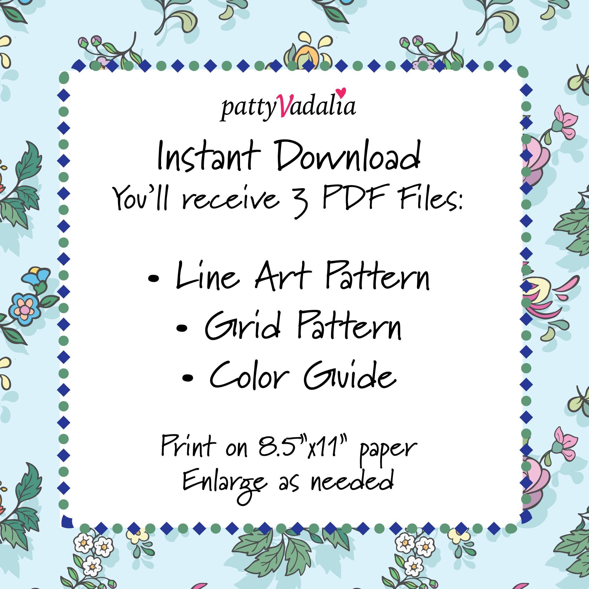 Grid Pattern Cardinal Cardinal Pattern, Instant Download PDF, Punch Needle, Rug Hooking ...