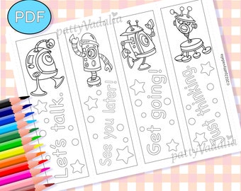 Coloring Bookmarks, Robots, INSTANT DOWNLOAD, Coloring Page, Printable, PDF