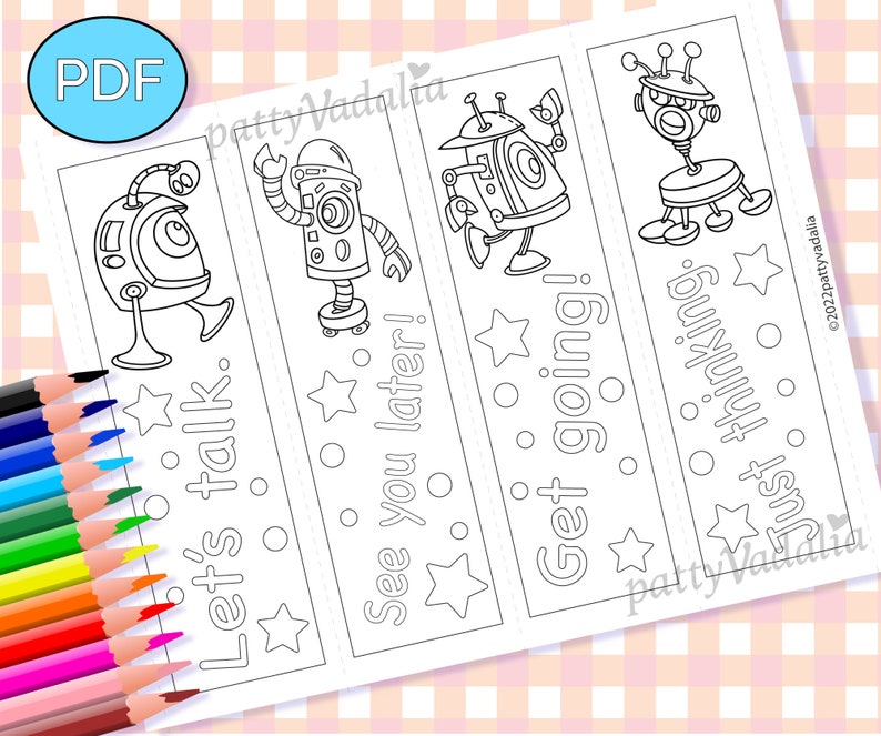 Coloring Bookmarks, Robots, Coloring Page, Printable, PDF - Etsy