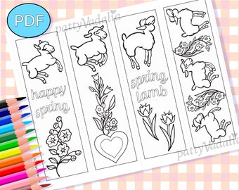 Coloring Bookmarks, Spring Lamb, INSTANT DOWNLOAD, Coloring Page, Printable, PDF