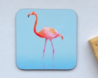 Cute pink flamingo Drinks Coaster. Cute animal housewarming gift. Barware Drinks geometric Coaster.