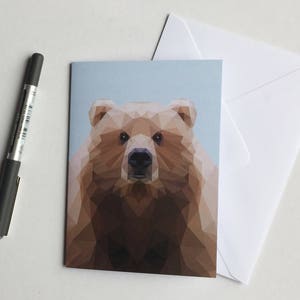 Cute Bear note card. Geometric Bear. Cute Animal, blue background card / Greeting card / Bear note card / Geometric card