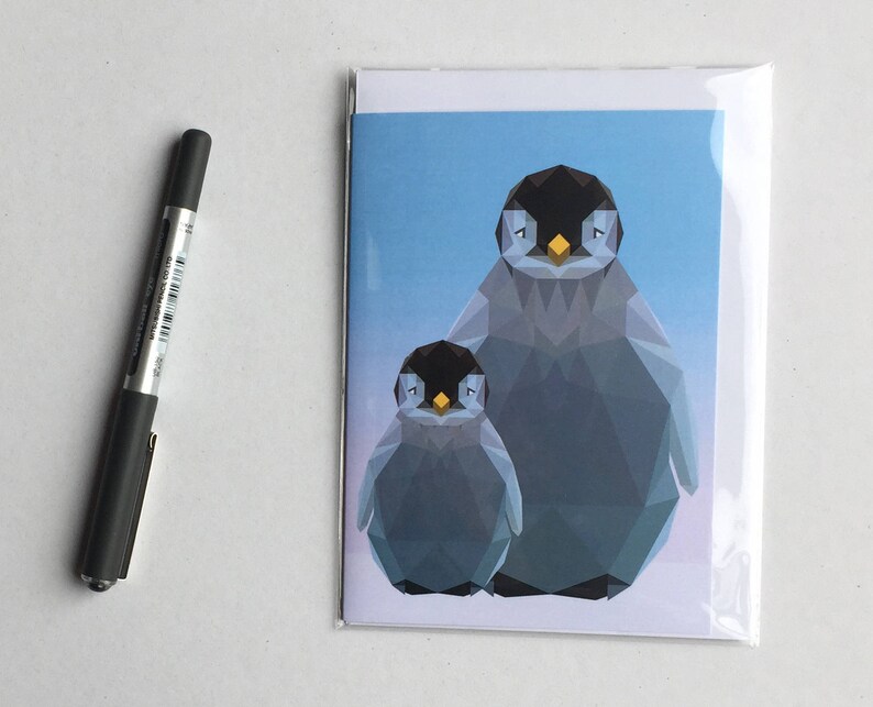 Cute Penguins Note Card. Geometric Cute Animal Greeting Card. Penguins ...
