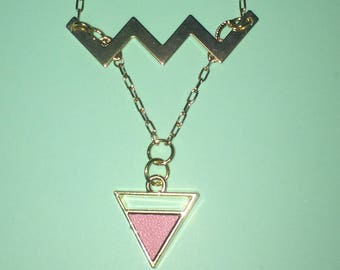 Pink and gold chevron necklace