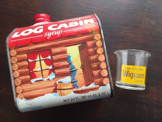 Rustic Log Cabin Maple Syrup Tin With Spout Glass Serving Etsy