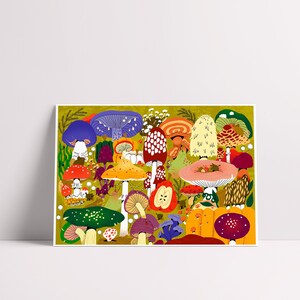 Pilz Szene A3/A4 Druck | Hochwertiger Digitaldruck | Original-Illustration | Geschenk für Sammler | Botanisches Poster