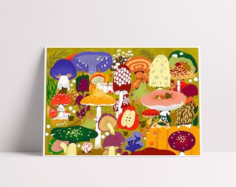 Mushroom scene A3/A4 print | High quality digital print | Original illustration | Gift for foragers | Botanical poster
