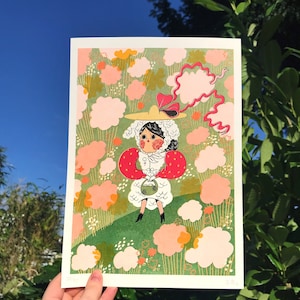 Lamb maiden | High quality 5 colour A4 Riso Print | Original illustration | special edition limited run risograph print | botanical wall art