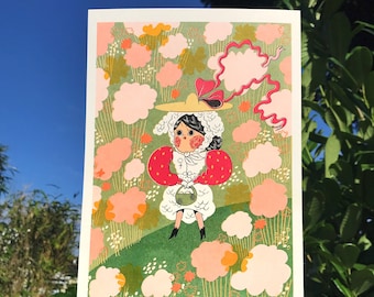 Lamb maiden | High quality 5 colour A4 Riso Print | Original illustration | special edition limited run risograph print | botanical wall art