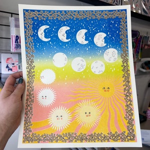 Sunrise In Space 6 layer risograph print | Original illustration