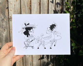 Walking the deer | High quality A5 print | Original illustration