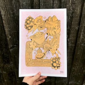 Coffee Angels | High quality A4 Riso Print | Original illustration