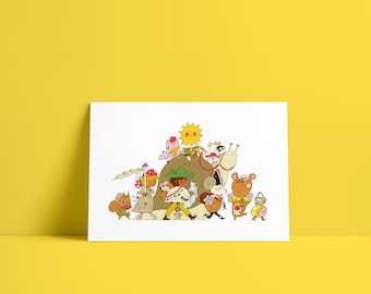Mushroom parade | A4 high quality print | Original illustration | Mushroom artwork | Botanical poster