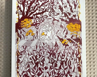 Forest II | High quality 2 colour A4 Riso Print | Original illustration