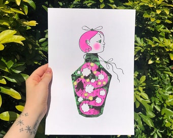 Poción / Impresión risográfica A4 de alta calidad / Ilustración original / Colores fluorescentes vivos