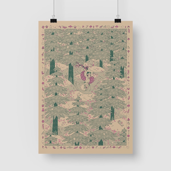 Forest tapestry A3 print | High quality digital print | Original illustration