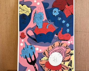 Fish Dinner | High quality A3 digital print | Original illustration