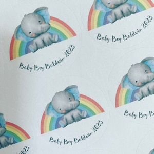 Elephant Rainbow Baby Shower Custom Stickers (24) Matte Round