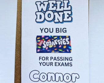 Well done on your exam results smarties customisable A6 Card