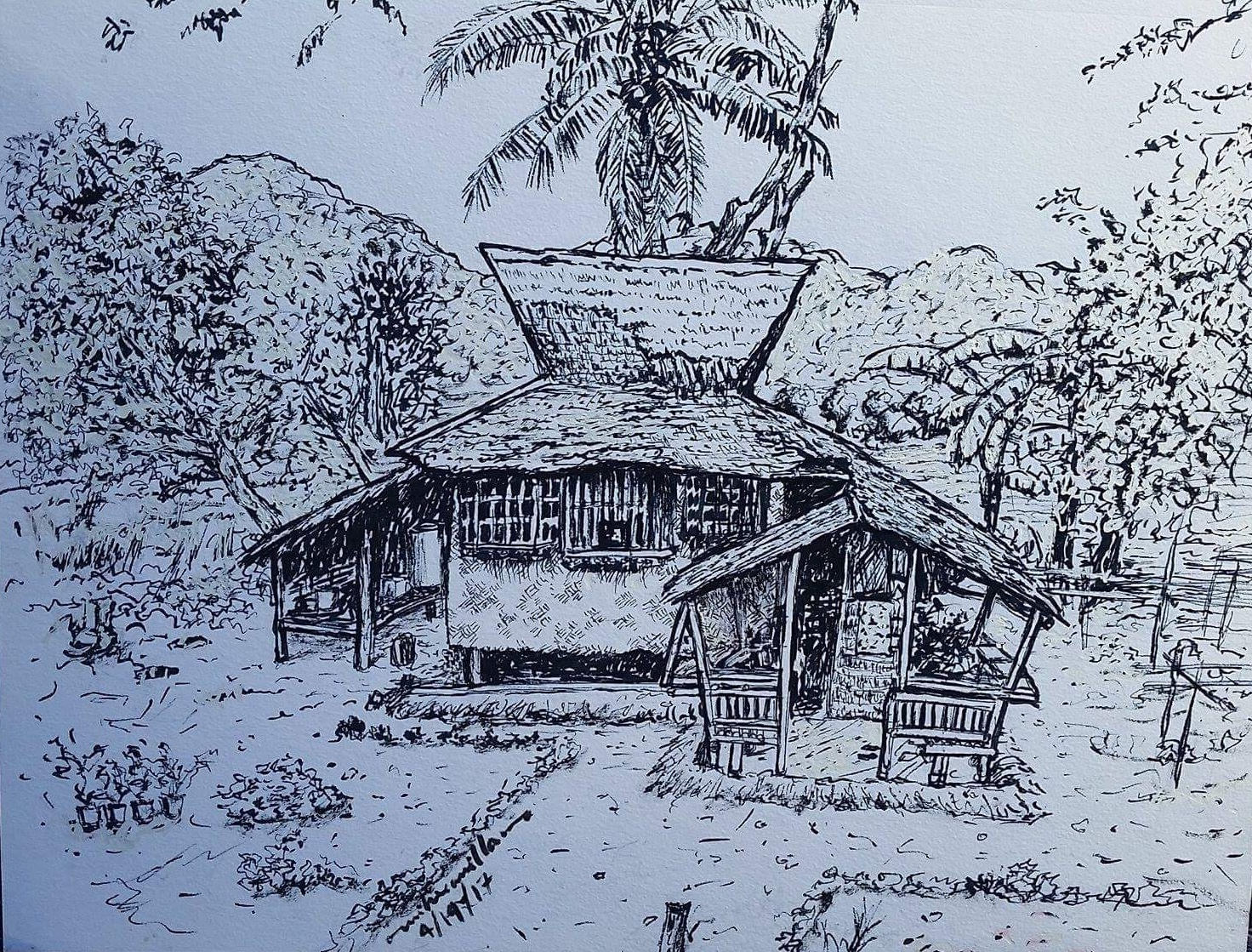 Easy Bahay Kubo Sketch Drawing for Girl