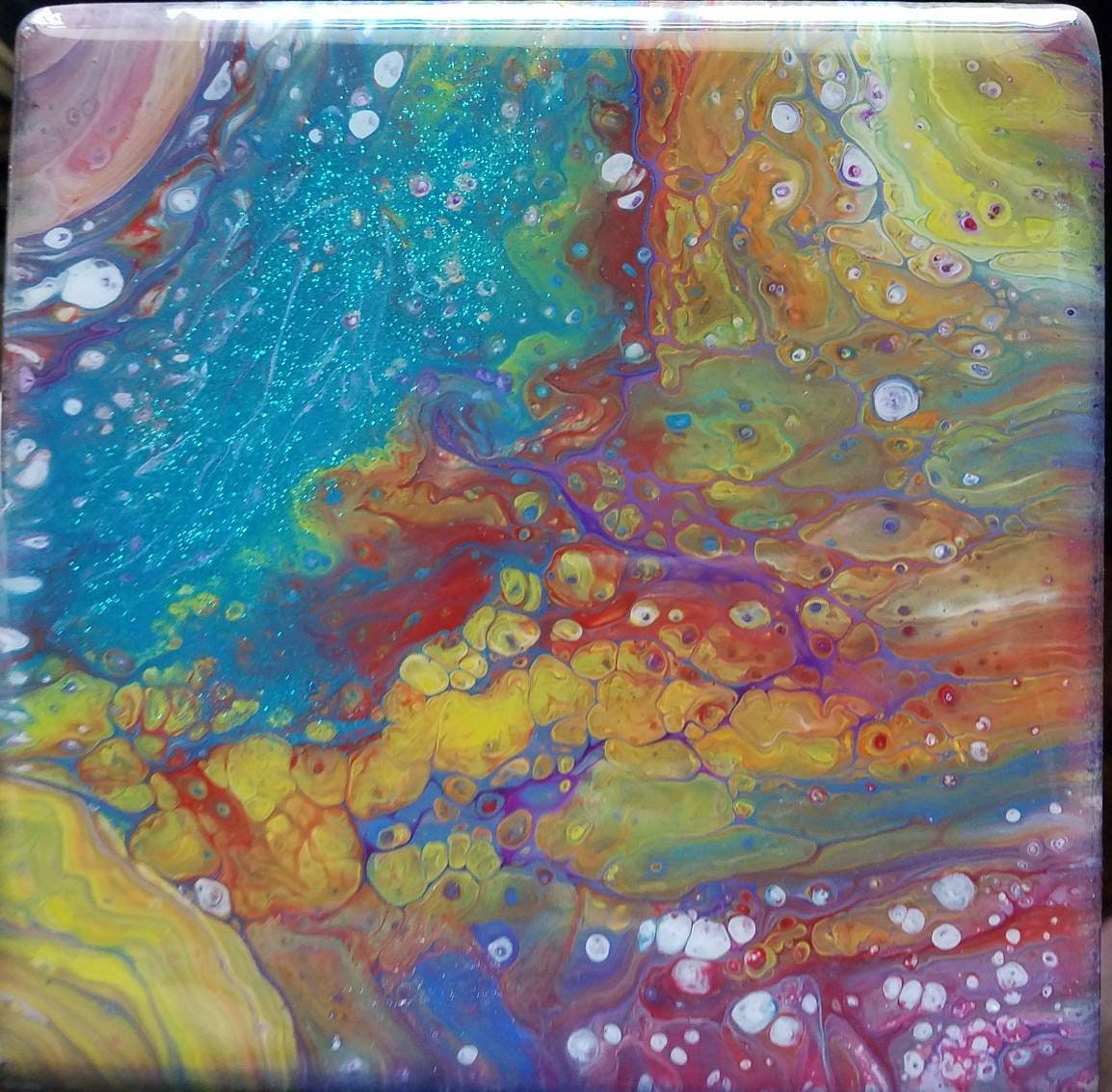 Acrylic Paint Pour Painting on Wood With Resin Top Coat. Etsy