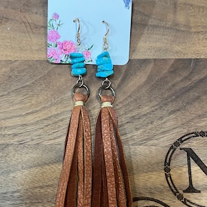American Turquoise earings with Deerskin Leather