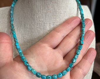 Beautiful Blue Green  Kingman Turquoise choker necklace with Sterling silver clasp.